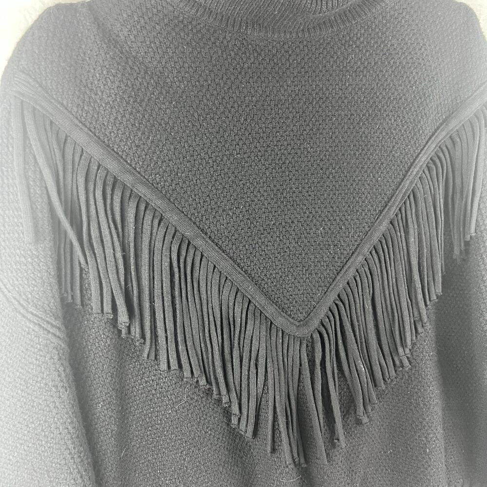 Chelsea & Theodore Women's Large Black Fringe Turtleneck Sweater Western Boho
